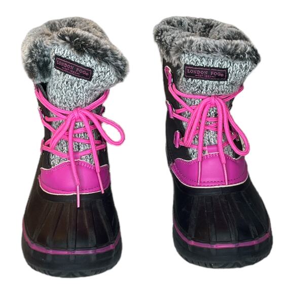 London Fog Faux Fur Tottenham Lined Winter Boots Black and Hot Pink Size 4 - Picture 1 of 6